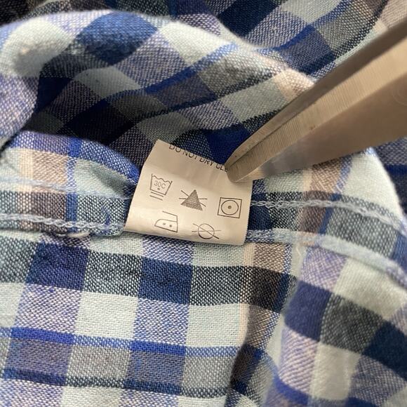 Carbon 2 Cobalt Men's Linen Check Button Up Shirt Size L Preppy Old Money Casual - Picture 7 of 13